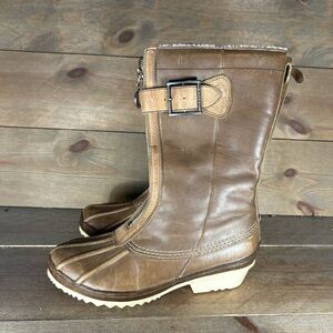 sorel slimpack womnes size 7 shoes brown leather sherpa lined comfort snow boots